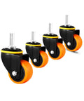 Heavy Duty 2 Inch Rubber Swivel Caster Wheels With Brake, Quiet Polyurethane, 180 Kg Load Capacity, 10 Mm Stem, Ideal For Trolleys, Equipment And Machines, orange wheel set