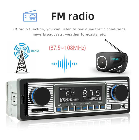 Front view of 7 Inch Bluetooth Car Stereo Receiver With FM Radio, USB SD AUX Playback, showcasing radio display.