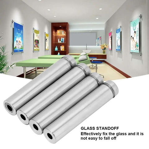 Heavy Duty Stainless Steel Glass Standoff Holder Kit For Wall Display With Hollow Design And Self-Tapping Screws, Rust-Resistant Sign Mounts, 12x60mm Size, 4-Piece Set For Easy, Secure Glass Install, four stainless standoffs
