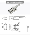 Durable 304 Stainless Steel Door Handle Lock Set For Drying Oven & Mechanical Equipment showing dimensions and design details.