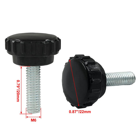 Top Shelf M6 X 20MM Knurled Thumb Screws 10 Pack Black Galvanized Steel Fasteners close-up view of knurled heads and threaded shafts.