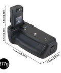 Battery Grip For Canon EOS R5 Mark II And R6 Mark III Vertical Power Grip Replaces BG-R20 with battery dimensions shown