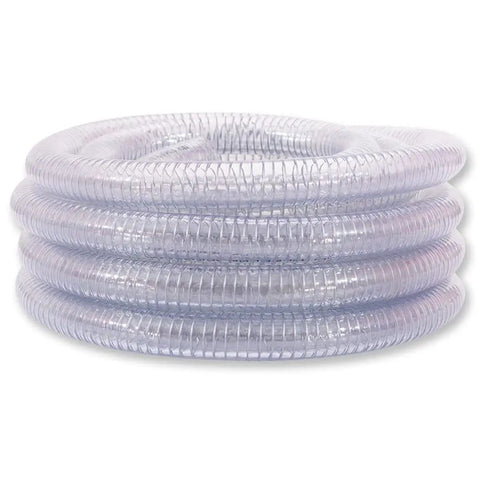 Coiled Half Inch PVC Reinforced Tubing with Spiral Steel Wire, 25 ft built tough high pressure flexible vinyl hose, clear suction tube.