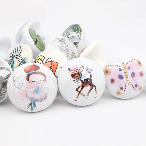 Dang Cute Cartoon Ceramic Drawer Knobs With Sturdy Zinc Alloy Core Comfortable Grip Kitchen Cabinet Pulls And Wardrobe Hardware Four Pack featuring colorful animal designs.