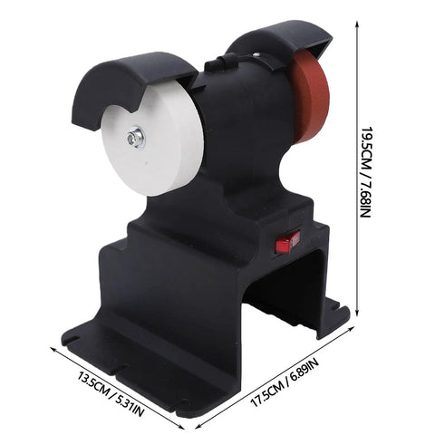 Asixxsix Mini Bench Grinder 250W Cordless Battery Powered Polishing Machine with two grinding wheels mounted.