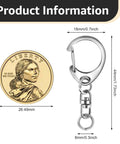 Silver lobster claw clasp keychain measuring 44mm in length beside a gold coin for scale, ideal for DIY projects.