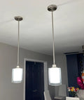 Three Pack 1-Light Industrial Farmhouse Pendant Lights For Kitchen Island With Frosted Glass And Brushed Nickel Finish