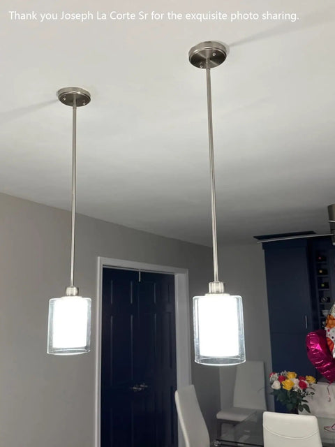 Three Pack 1-Light Industrial Farmhouse Pendant Lights For Kitchen Island With Frosted Glass And Brushed Nickel Finish