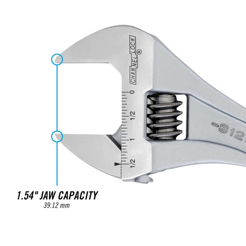 Heavy Duty Adjustable Wrench 12 Inch Chrome With Cushioned Grip Beefy Jaw Capacity For Large Nuts And Bolts Slim Jaws For Tight Spaces