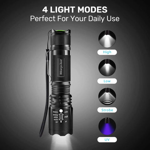 2 In 1 Led UV Blacklight Flashlight 395Nm With 500 Lumen Power, Four Modes, Two Pack For Pet Urine Detection And Stain Finding