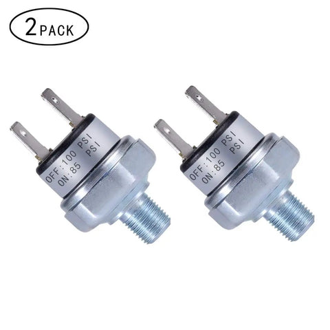 2-pack air pressure switch for air compressors and air ride systems built to last eighty five to one hundred PSI one eighth inch NPT