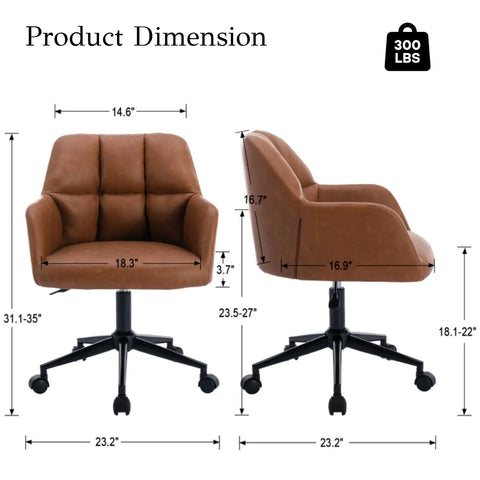 Dimensions of Faux Leather Office Chair With Wheels 360 Degree Swivel Height Adjustable Armrests Mid Back Comfy Ergonomic Chair.