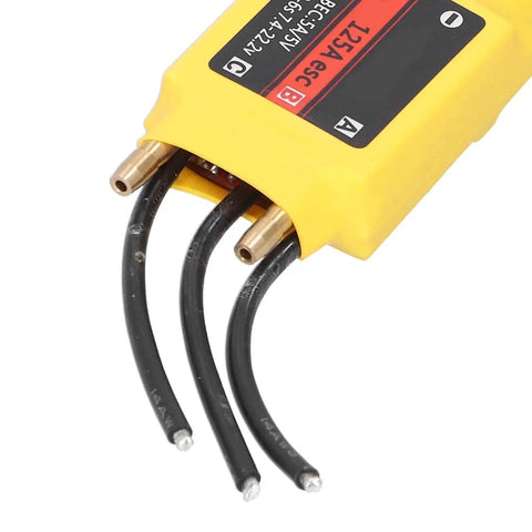 Close-up of yellow 125A Water Cooled Brushless ESC Beefed Up Two Way Forward And Reverse Thrust High Efficiency Speed Controller with wires