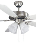St James 52 Inch Ceiling Fan With Five Blades And Four Bulb Light Kit In Brushed Nickel With Alabaster Glass White And Bleached Oak Reversible Blades For Living Rooms And Bedrooms