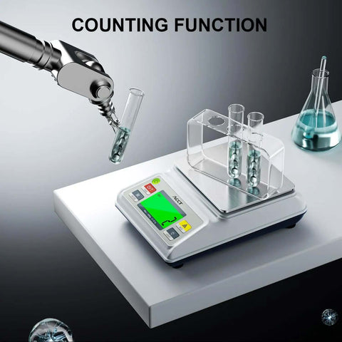 Ultra Precision 3000g Capacity Analytical Balance Lab Scale With 0.1g Readability showing counting function with test tubes