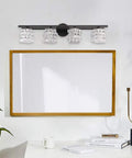 Black 4 Light Vanity Light Fixture With Crystal Shade Modern Wall Sconce For Bathroom Mirror IP44 Waterproof G9 Bulbs Compatible