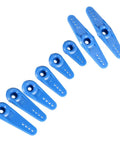 Blue 23T Servo Arms For JR RC Cars And Micro Servos, 3mm Hole, Single And Double Arm Set, displayed in various sizes on white background