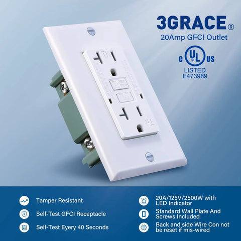 Tamper Resistant GFCI Outlet With LED Indicator And Self Test 20 Amp 125 Volt Duplex Receptacle Decorator Wall Plate