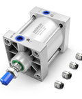 Heavy Duty Pneumatic Air Cylinder 3.94 Inch Bore 0.98 Inch Stroke Double Acting Single Rod Actuator With M20X1.5 Threaded Rod PT 1/2 Port Includes 4 Push In Fittings For Ready Install Industrial Linear Actuator