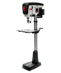 Shop Beast 17 Inch Floor Drill Press With 16 Variable Speeds And A Powerhouse 3/4 Horsepower Motor featuring a sturdy steel frame and adjustable table.