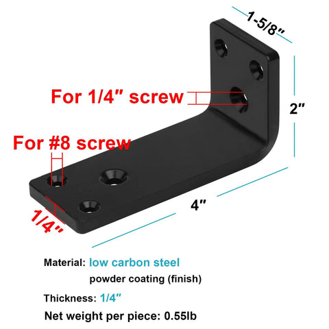 Heavy Duty L Corner Brackets Black 4 By 2 Inch Steel Supports For Countertops And Shelves Bumper with screw guide.