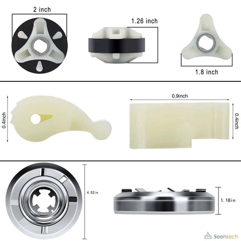 Dimensions of Beefed Up Heavy Duty Motor Coupling Kit 285753A Plus Washer Clutch Kit 285785 And 80040 Agitator Dog components.