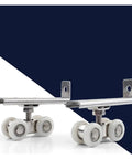 Heavy Duty Sliding Door Rollers 4 Pack Zinc Alloy Double Wheel Track Pulleys with Heat Treated Bearings close-up view.