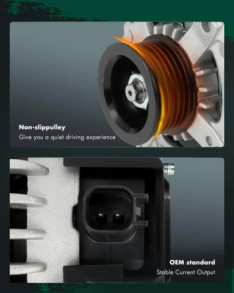 Close-up of Beefed-Up 12V 150Amp High Output Alternator components for Jeep Commander 2007-2010 with CW 6-Groove Pulley.