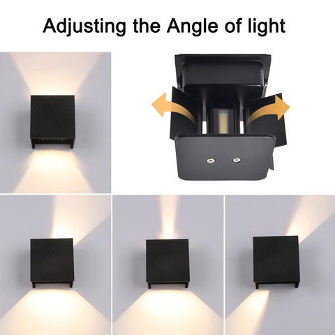 Outdoor Up Down LED Wall Light In Black Aluminum 12W Square Fixture 6500K Daylight Color IP65 Waterproof Adjustable Beam Angle demonstration