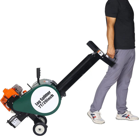 Heavy Duty Yard Beast 7 Ton Gas Log Splitter With Double Flywheel Auto Return Portable 63cc Engine being moved by a person.