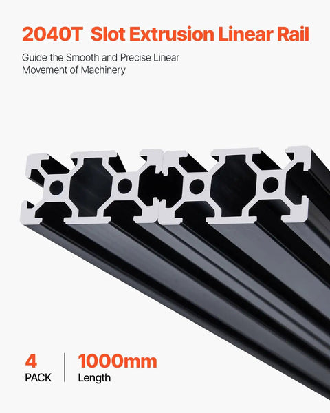 Four 39.4 Inch T Slot 2040 Aluminum Extrusion Profiles With Anodized Linear Rails European Standard Heavy Duty DIY Kit For 3D Printers CNC Machines And Laser Engraving Black, showing close-up of profile.