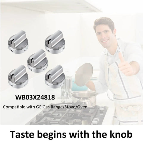 Gas Stove Knobs Five Pack Stainless Steel Look Burner Control Knobs Compatible With GE Range Stoves Replacement For PS11729081