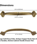 Dimensions of Vintage Solid Brass Pulls In Antique Copper Finish, Rustic Barn Door Handles For Cabinets And Drawers, 6.5 Inch Length