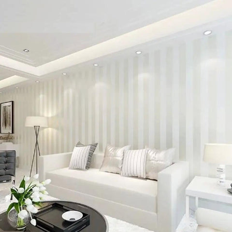 Living room with European Modern Minimalist Country Stripe Wallpaper Roll For Living Room Bedroom And TV Backdrop In Cream White