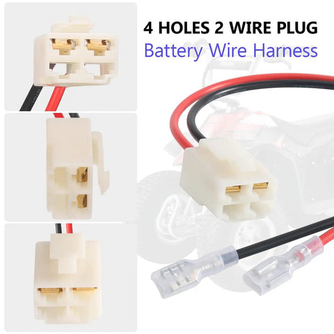 4 Pin 2 Wire Battery Wiring Harness for Dirt Quad Dune Buggy MX350 MX400 Electric Dirt Bike 18 Gauge 1 Pack Replacement Connector