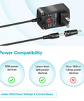 Universal AC DC Power Adapter 12W With 8 Tips 5.5x2.1mm And 5.5x2.5mm Micro USB Output showing power compatibility