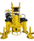Excavator Hydraulic Submersible Slurry Cutter Pump Heavy Duty Dredge And Sand Extraction Tool in yellow color for river clearing.