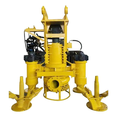 Excavator Hydraulic Submersible Slurry Cutter Pump Heavy Duty Dredge And Sand Extraction Tool in yellow color for river clearing.