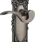 Victorian Plate Door Lever Set In Antiqued Pewter Finish, Privacy, Passage, And Double Dummy Kit, Solid Forged Brass