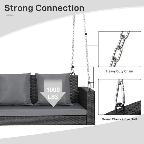 5 Foot Outdoor Porch Swing For Adults Wicker 3 Person Patio Swing With Cushions And Pillow Reinforced Chain Suspension