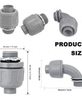 3/4 Inch Liquid Tight PVC Conduit Connectors Kit UL Listed Non Metallic Electrical Fittings size and measurement details