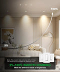 Zouzai 3 Inch LED Recessed Lights Anti-Glare, 5CCT, Dimmable, White 4 Pack shown in modern living room with dimming feature.
