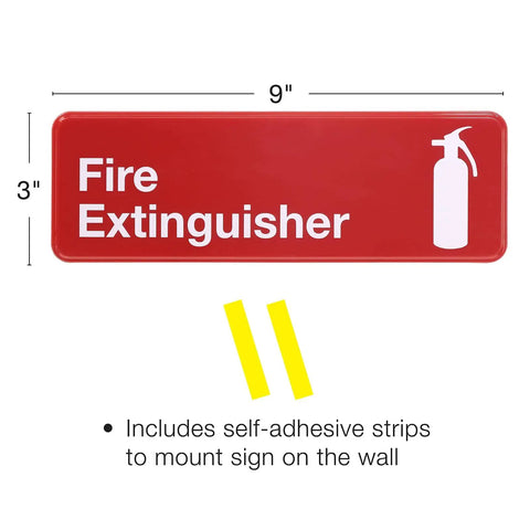 Red Beveled Plastic Fire Extinguisher Sign 9x3 Inch Three Pack For Office Walls With Bold White Text And High Visibility
