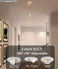 Adetu 4 Pack 2 inch 5CCT LED Gimbal Recessed Light, 5W=50W, 550LM, 120V displayed in a hallway with adjustable features.