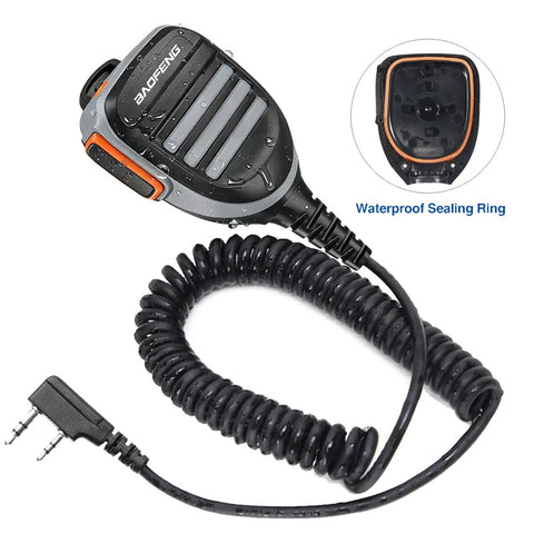 Shoulder Mic For Walkie Talkie Remote Police Microphone with omnidirectional pickup, waterproof plastic, clip-on, coiled cable
