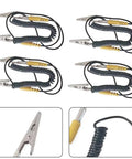 Heavy Duty ESD Grounding Cable With Locking Alligator Clips Retracting Anti Static Test Lead For Electronics Workbench Safe Discharge And Zero Hassle Operation 2Mm Silicone Wire For Cleanroom And Industrial Labs, four cables on a white background.