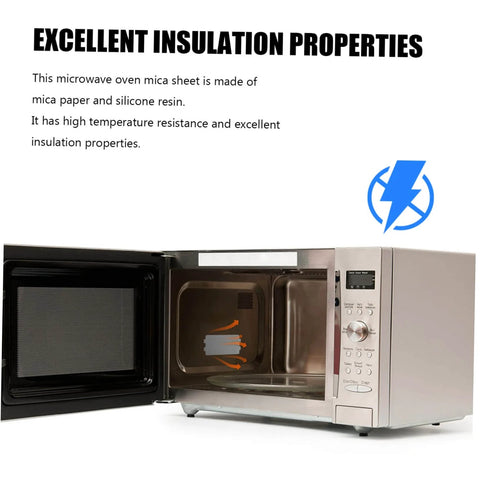 Open microwave showing 10 Pcs Heat Resistant Microwave Mica Sheets And Waveguide Covers Insulation Plates For Kitchen Use