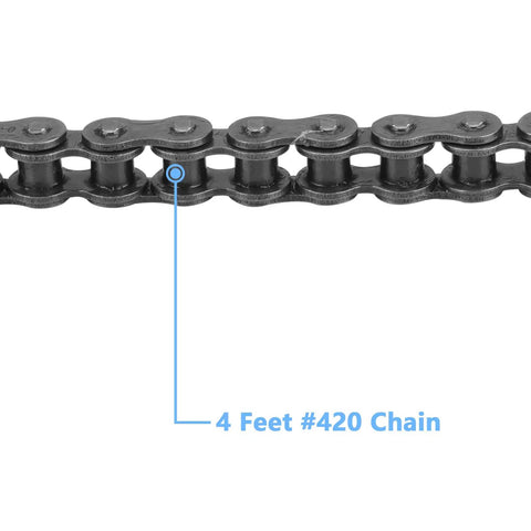 Close-up of 4-foot #420 chain for Centrifugal Go Kart Clutch Three Quarters Bore Ten Tooth For 40 41 420 Chain 12.7mm Pitch