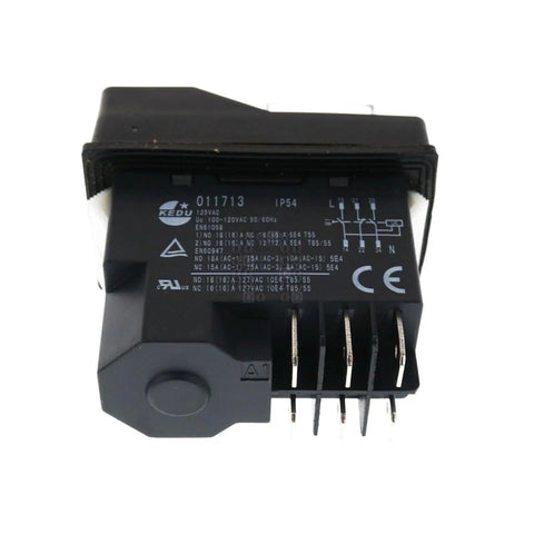 N603746 Table Saw Switch Replacement 2.15x3.8x2 Inches For Dewalt DWE7485 DWE7491RS Power On Off Trigger Switch Durable Easy Install Replacement Part Now. Black table saw switch with metal terminals, side view