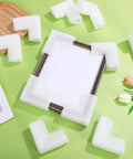 Thickened Foam Corner Protectors For Picture Frames And Mirrors, Adjustable L Shaped Cushions around a frame on green background